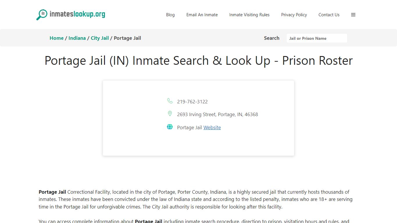 Portage Jail (IN) Inmate Search & Look Up - Prison Roster